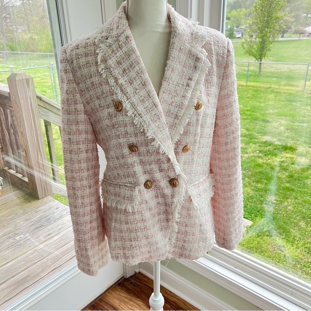 Mable light pink faux tweed blazer jacket